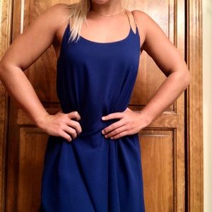 Royal blue, dress with gold accent straps